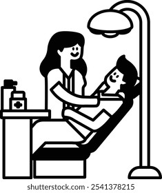 A woman is helping a man in a dentist chair