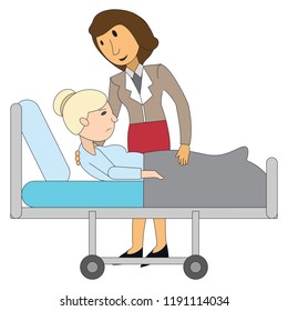 woman helps an elderly woman get up from bed in hospital home helping seek people social worker