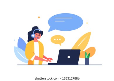 Woman helps people through headset on the internet