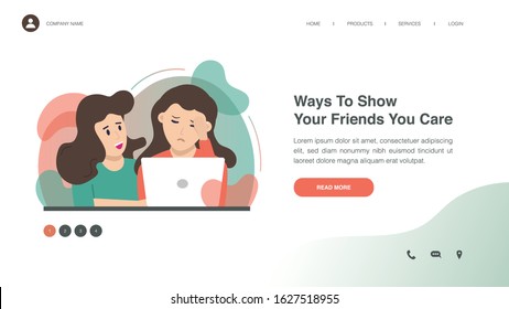 Woman helps stressed friend from her work. Web page design with lifestyle or wedding concept for website and mobile website development. Flat vector illustration.