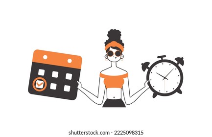 A woman helps teaches English. The concept of learning a foreign language. Linear modern style. Isolated, vector illustration.
