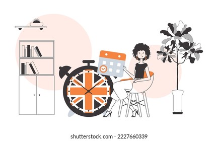 A woman helps teaches English. The concept of learning a foreign language. Linear modern style.
