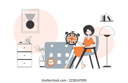 A woman helps teaches English. The concept of learning a foreign language. Lineart style.