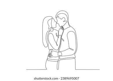 A woman and her boyfriend hug intimately. National hugging day one-line drawing