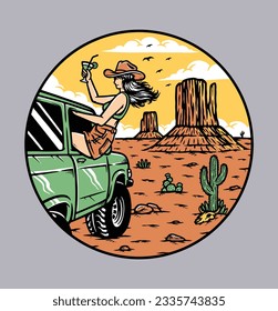 woman with her car in the desert