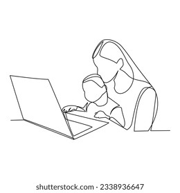 Woman and her child vector illustration drawn in line art style