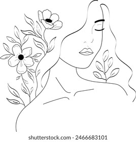 woman with her eyes closed and with flowers around her, ideal to represent women