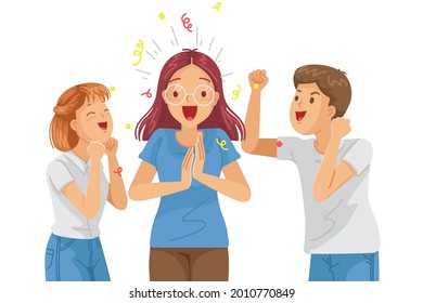 Woman and her friends happy.