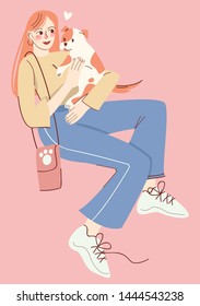 Woman with her little puppy