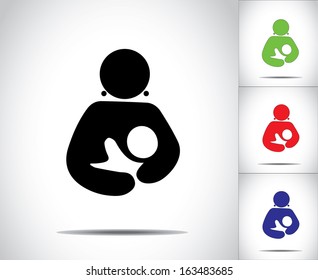 woman and her loving baby silhouette colorful icon set : concept design illustration vector art