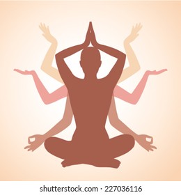 woman and her silhouette in yoga pose 