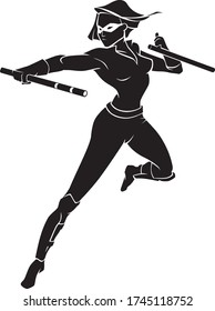 Woman Hero Character, Mid Air With Baton Weapon