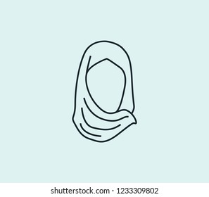 Woman in hicab icon line isolated on clean background. Woman in hicab icon concept drawing icon line in modern style. Vector illustration for your web mobile logo app UI design.