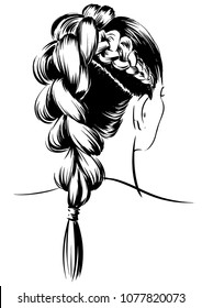 Woman with high braided tail