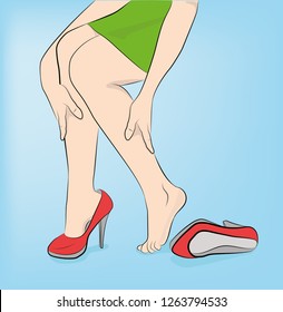 woman in high heels. leg fatigue. vector illustration.