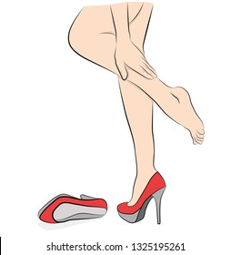woman in high heels. leg fatigue. vector illustration.