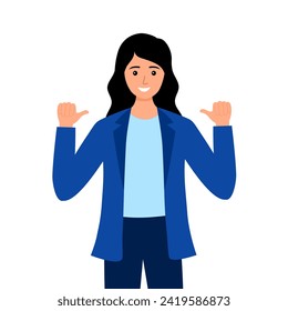 Woman with high self esteem character in flat design on white background.