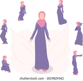 Woman with hijab in different poses