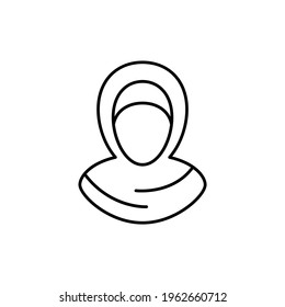 Woman with hijab icon in flat black line style, isolated on white background 