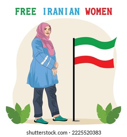 Woman in hijab with iran flag illustration
