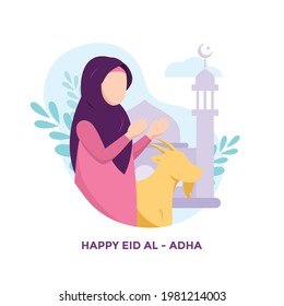woman hijab praying eid al adha illustration