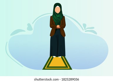 A woman in a hijab prays. Islam, Moslem, hijab, prayer. Vector illustration