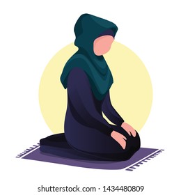 A woman in a hijab prays. Islam, Muslim, hijab, prayer. Vector illustration