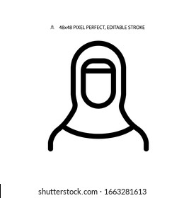 Woman in hijab simple line icon vector illustration.Editable stroke. 48x48 Pixel Perfect.