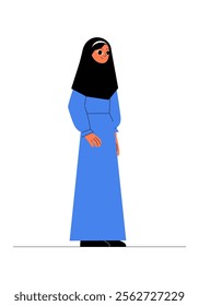 Woman In Hijab Standing In Flat Vector Illustration Symbolizing Modesty, Cultural Identity, And Religious Values, Isolated On White Background