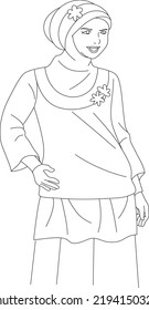 Frau Hijab Style Line Art Colorpage