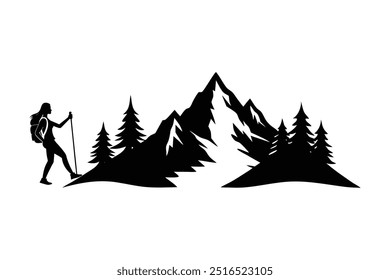 Woman Hiking with Backpack Silhouette Vector Illustration