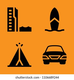 woman, hiking, isolated and red icons set. Vector illustration for web and design