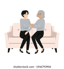 woman and his mother comforting each other for their loss flat vector illustration