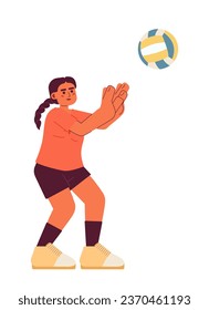 Woman hitting ball semi flat color vector character. Arabian female volleyball player. Sport. Playing game. Editable full body person on white. Simple cartoon spot illustration for web graphic design