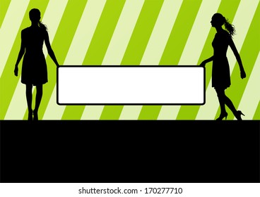 Woman hold blank board, empty banner vector background concept