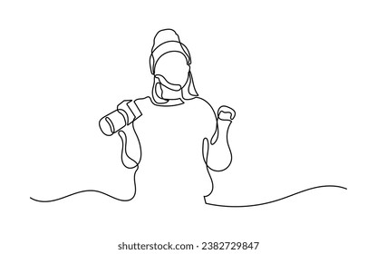 Woman Hold a Camera Oneline Continuous Single Line Art Editable Line