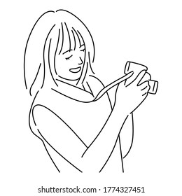 Woman hold digital camera. Cartoon vector illustration