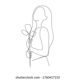 Arte de línea continua de línea de una línea de flor de Woman Hold