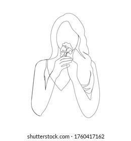 Woman Hold flower continuous line one line art