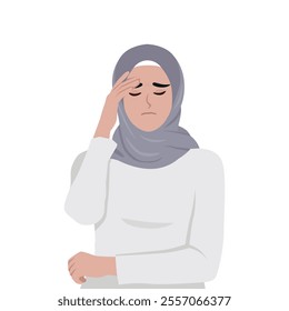 Woman hold her head because of illness or stress at work. Flat vector Character Illustration