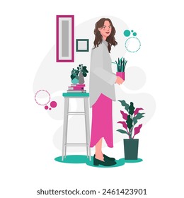 a woman hold potted plant in fashion pose illustration