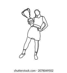 woman hold a trophy winner oneline continuous single line art