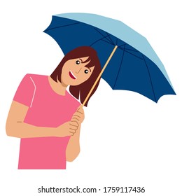 Woman hold umbrella. Vector flat illustration