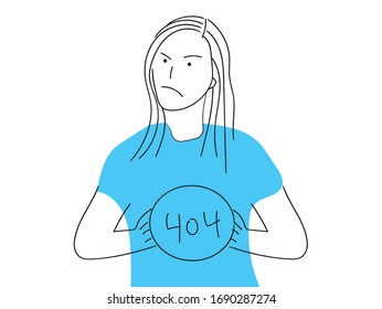 Woman holding 404 error in her hand concept illustration.
