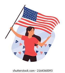 Woman Holding the American Flag for the 4th of July Independence Day Celebration.