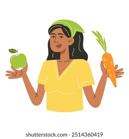 Woman Holding Apple and Carrot with Grow Your Own Message