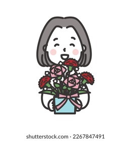 Woman holding an arrangement of carnations Illustration for Mother's Day