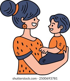A woman is holding a baby in her arms. The baby is smiling and the woman is smiling back. The image conveys a warm and loving moment between a mother and her child