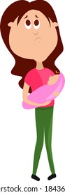 Woman holding a baby, illustration, vector on white background