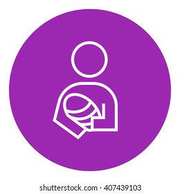 Woman holding baby line icon.